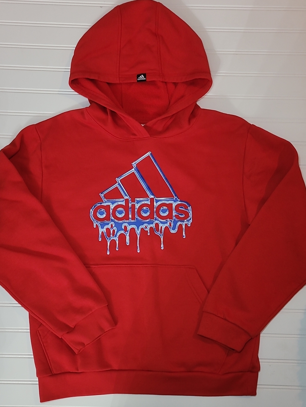 adidas Red Crewneck Hoodie with Blue Drip Logo